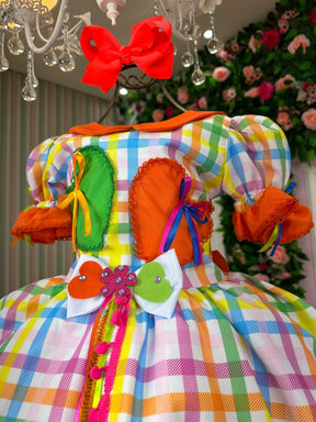 Vestido Marie Junino Luxo Dois Corações Laranja - Leveza e Elegância para Meninas | Bebeloo Kids
