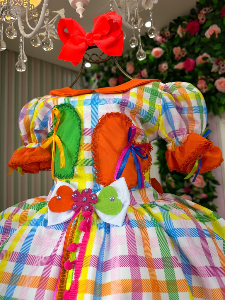 Vestido Marie Junino Luxo Dois Corações Laranja - Leveza e Elegância para Meninas | Bebeloo Kids