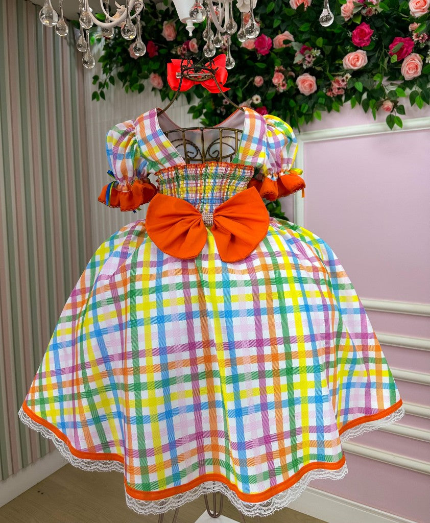 Vestido Marie Junino Luxo Dois Corações Laranja - Leveza e Elegância para Meninas | Bebeloo Kids