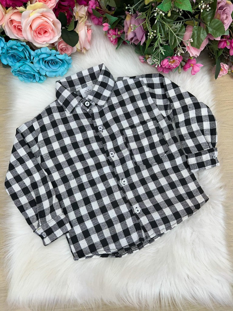 Camisa Xadrez Julio Branca e Preta Flanela/Flanelada Junina - Elegância e Conforto para os Pequenos | Bebeloo Kids
