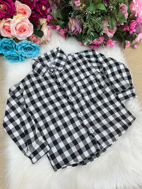 Camisa Xadrez Julio Branca e Preta Flanela/Flanelada Junina - Elegância e Conforto para os Pequenos | Bebeloo Kids