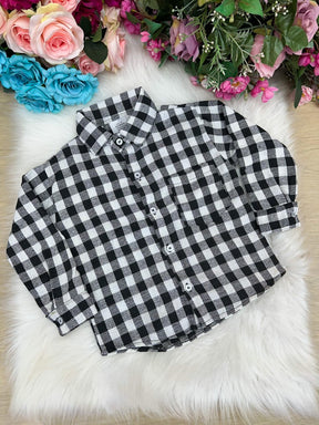 Camisa Xadrez Julio Branca e Preta Flanela/Flanelada Junina - Elegância e Conforto para os Pequenos | Bebeloo Kids