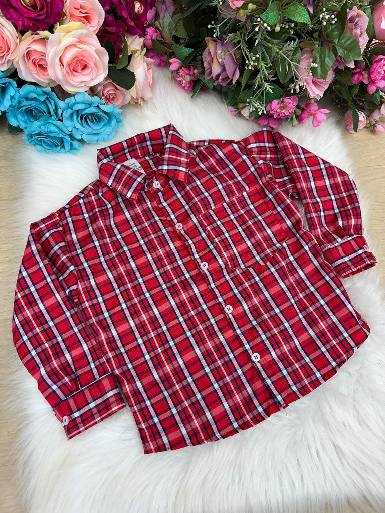 Camisa Xadrez Junina Eduardo Vermelho - Elegância e Conforto para os Pequenos | Bebeloo Kids