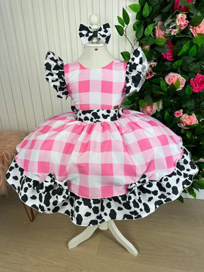 Vestido Tematicos Kids Fazendinha Rosa Vaquinha - Leveza e Elegância para Meninas | Bebeloo Kids