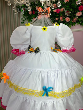 Vestido Junino Banana Club Luxo Noiva/Noivinha Branco - Leveza e Elegância para Meninas | Bebeloo Kids