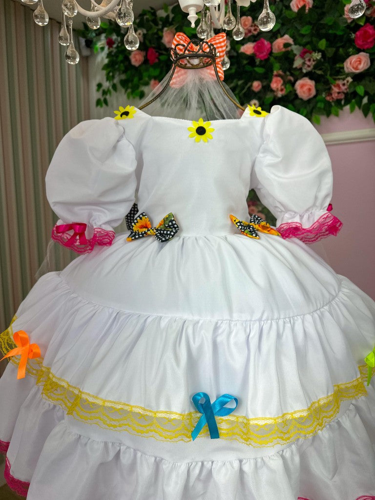 Vestido Junino Banana Club Luxo Noiva/Noivinha Branco - Leveza e Elegância para Meninas | Bebeloo Kids