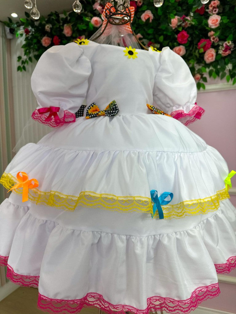 Vestido Junino Banana Club Luxo Noiva/Noivinha Branco - Leveza e Elegância para Meninas | Bebeloo Kids