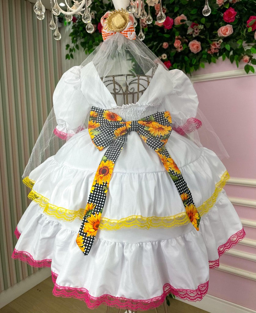 Vestido Junino Banana Club Luxo Noiva/Noivinha Branco - Leveza e Elegância para Meninas | Bebeloo Kids