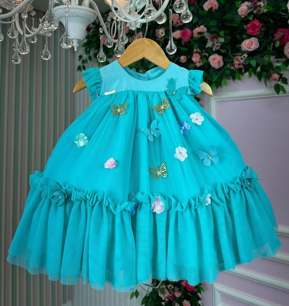 Vestido Vila Lele Jardim das Borboletas Baby Liz Verde Tiffany - Leveza e Elegância para Meninas | Bebeloo Kids