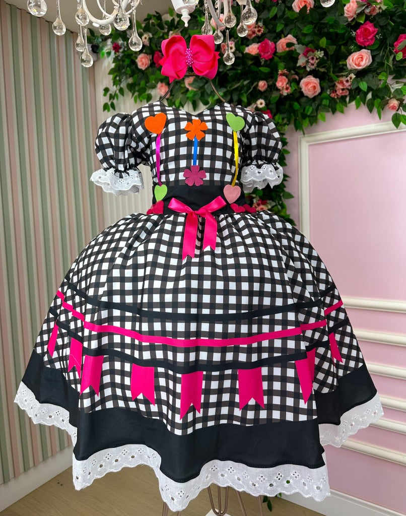Vestido Marie Junino Luxo Arraia do Amor Preto - Leveza e Elegância para Meninas | Bebeloo Kids