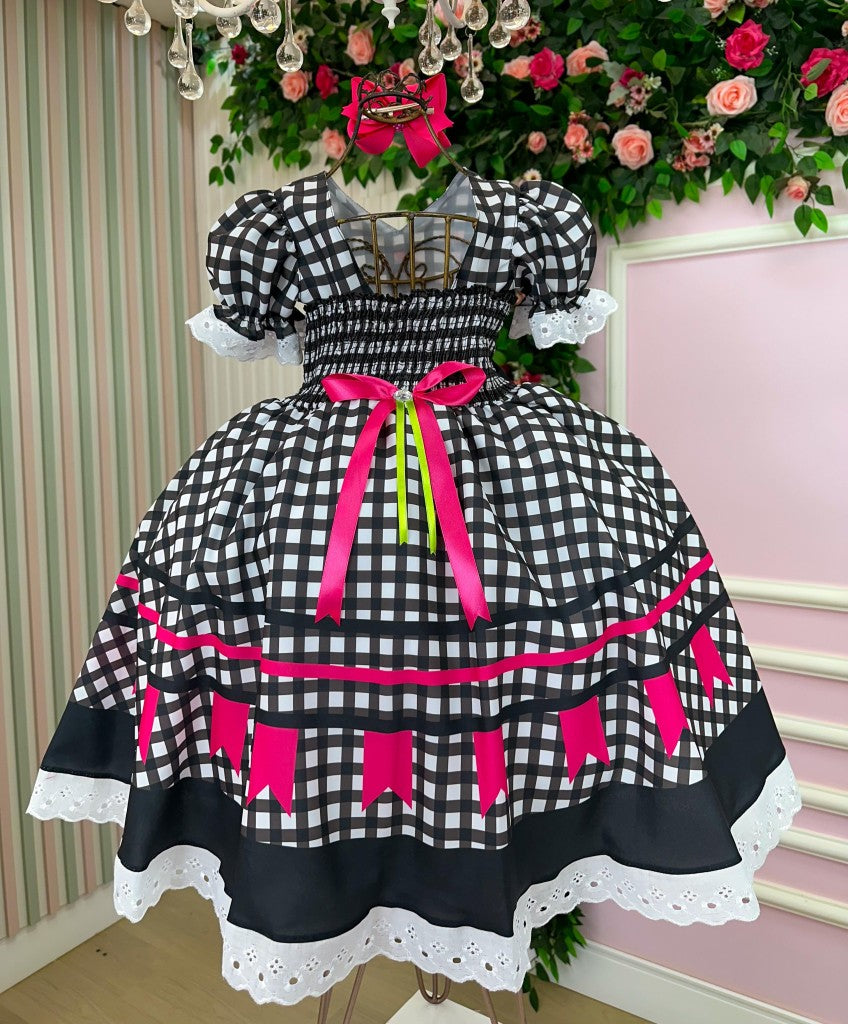 Vestido Marie Junino Luxo Arraia do Amor Preto - Leveza e Elegância para Meninas | Bebeloo Kids
