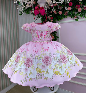 Vestido Marie Jardim Encantado Borboleta Rosa (MRIEBRBLTRS)