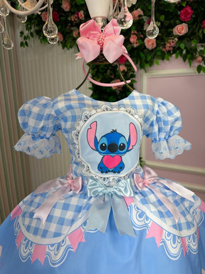 Vestido Junino Tematico Luxo Lilo Stitch Azul Bebe - Leveza e Elegância para Meninas | Bebeloo Kids