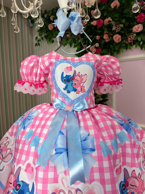 Vestido Junino Tematico Luxo Lilo Stitch Rosa Bebe - Leveza e Elegância para Meninas | Bebeloo Kids