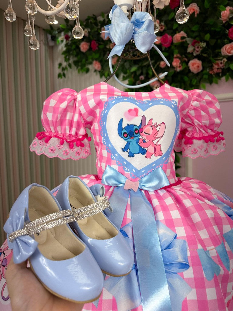 Vestido Junino Tematico Luxo Lilo Stitch Rosa Bebe - Leveza e Elegância para Meninas | Bebeloo Kids