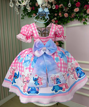Vestido Junino Tematico Luxo Lilo Stitch Rosa Bebe - Leveza e Elegância para Meninas | Bebeloo Kids