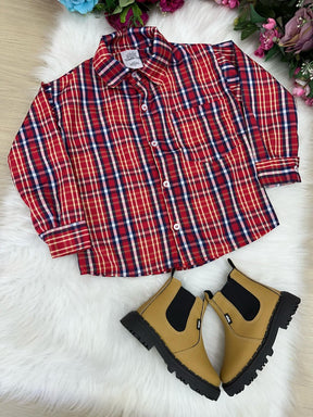 Camisa Xadrez Junina Moises Vermelho - Elegância e Conforto para os Pequenos | Bebeloo Kids