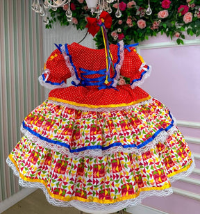Vestido Bella Child Junino Forró Junino Vermelho - Leveza e Elegância para Meninas | Bebeloo Kids