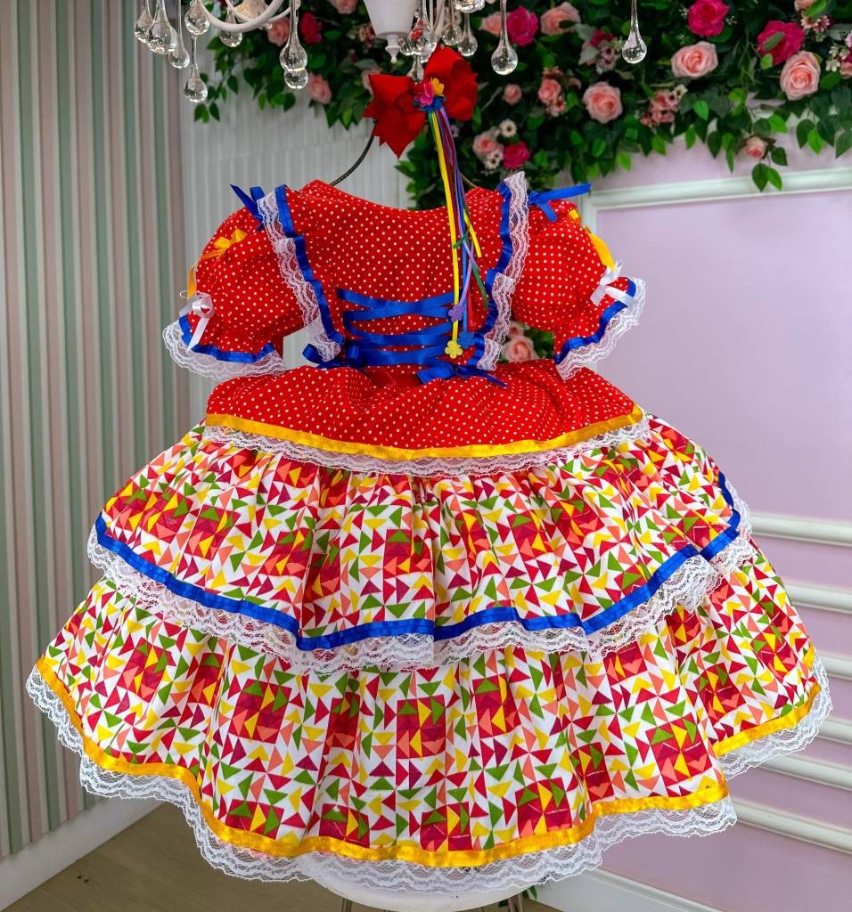Vestido Bella Child Junino Forró Junino Vermelho - Leveza e Elegância para Meninas | Bebeloo Kids