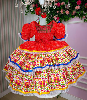 Vestido Bella Child Junino Forró Junino Vermelho - Leveza e Elegância para Meninas | Bebeloo Kids