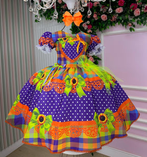Vestido Marie Junino Luxo Arraia do Coração Roxo - Leveza e Elegância para Meninas | Bebeloo Kids