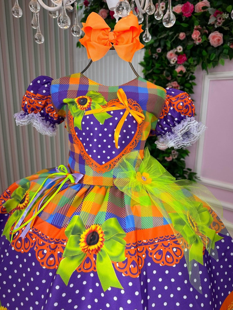 Vestido Marie Junino Luxo Arraia do Coração Roxo - Leveza e Elegância para Meninas | Bebeloo Kids