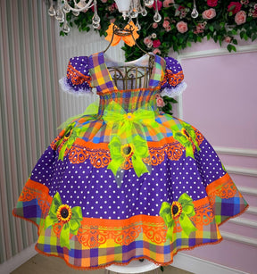 Vestido Marie Junino Luxo Arraia do Coração Roxo - Leveza e Elegância para Meninas | Bebeloo Kids