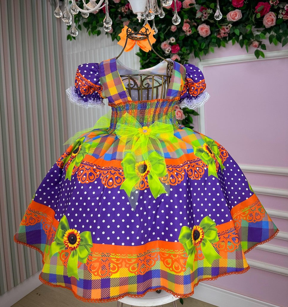 Vestido Marie Junino Luxo Arraia do Coração Roxo - Leveza e Elegância para Meninas | Bebeloo Kids