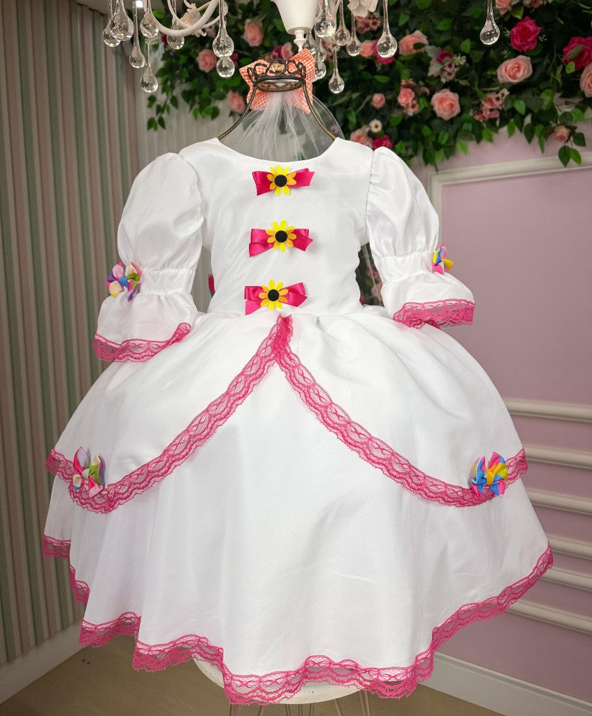 Vestido Junino Banana Club Luxo Noiva/Noivinha Lacinhos Branco - Leveza e Elegância para Meninas | Bebeloo Kids