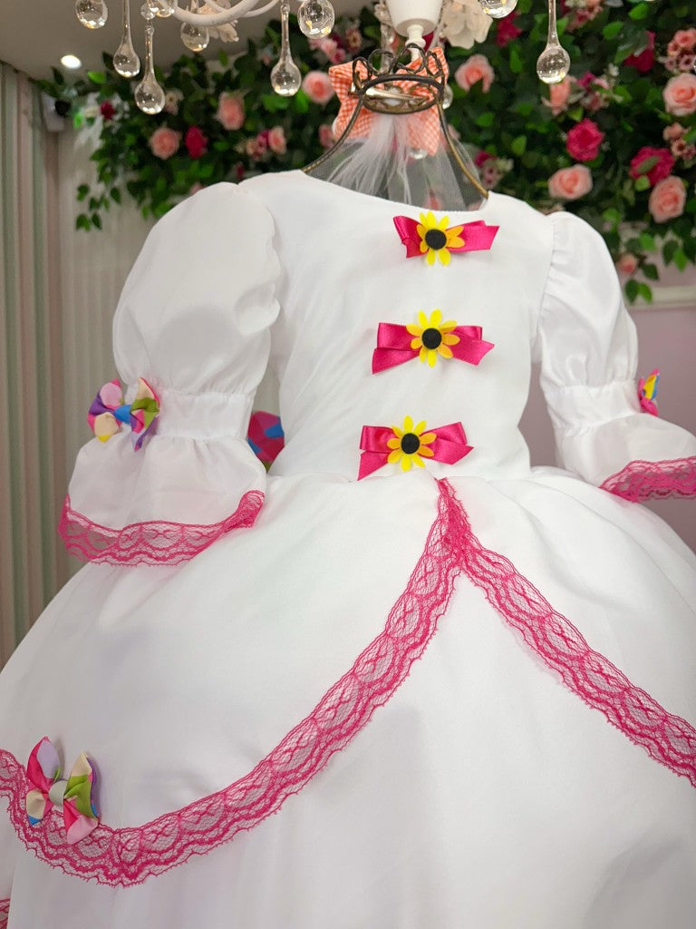 Vestido Junino Banana Club Luxo Noiva/Noivinha Lacinhos Branco - Leveza e Elegância para Meninas | Bebeloo Kids
