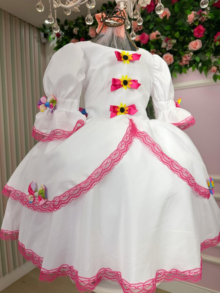 Vestido Junino Banana Club Luxo Noiva/Noivinha Lacinhos Branco - Leveza e Elegância para Meninas | Bebeloo Kids