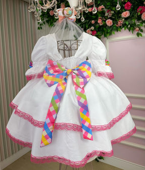 Vestido Junino Banana Club Luxo Noiva/Noivinha Lacinhos Branco - Leveza e Elegância para Meninas | Bebeloo Kids