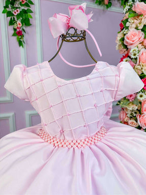Vestido Ysa Kids Rosa Bebe Peito Perolas