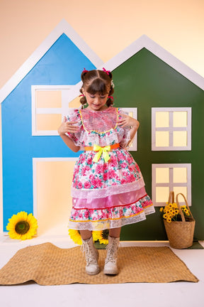 Vestido Junino Bell Luxo Arraia do Brilho Rosa Bebe - Leveza e Elegância para Meninas | Bebeloo Kids