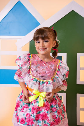 Vestido Junino Bell Luxo Arraia do Brilho Rosa Bebe - Leveza e Elegância para Meninas | Bebeloo Kids