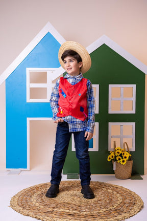 Camisa Junina Xadrez São João Colete Vermelho - Elegância e Conforto para os Pequenos | Bebeloo Kids