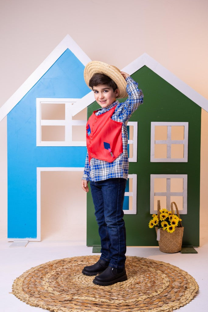 Camisa Junina Xadrez São João Colete Vermelho - Elegância e Conforto para os Pequenos | Bebeloo Kids
