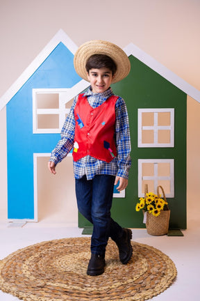 Camisa Junina Xadrez São João Colete Vermelho - Elegância e Conforto para os Pequenos | Bebeloo Kids