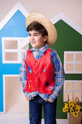 Camisa Junina Xadrez São João Colete Vermelho - Elegância e Conforto para os Pequenos | Bebeloo Kids