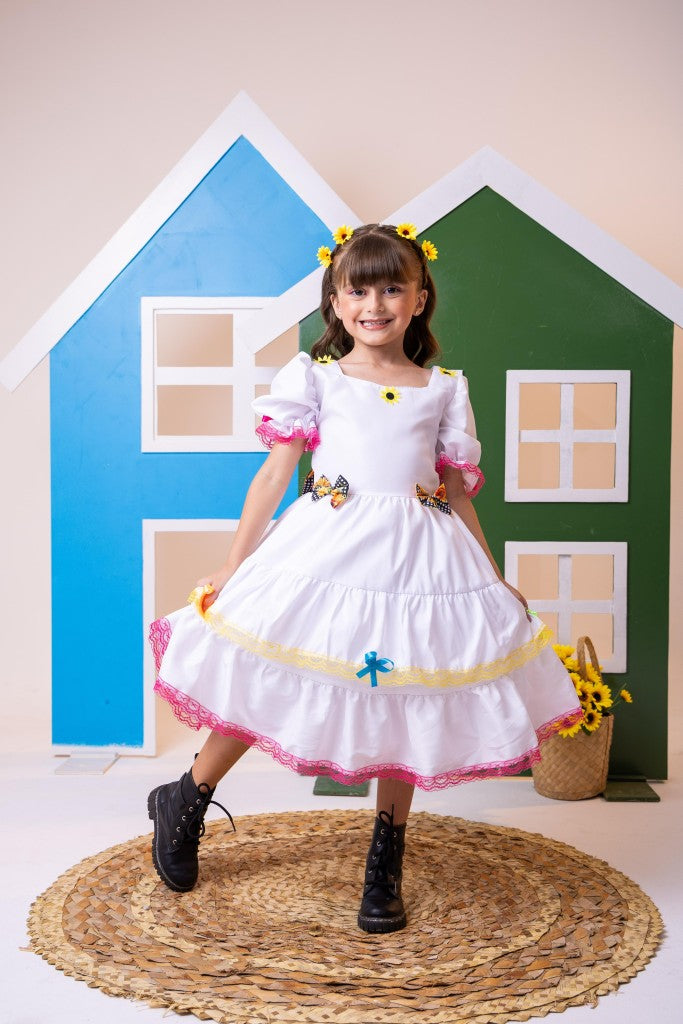Vestido Junino Banana Club Luxo Noiva/Noivinha Branco - Leveza e Elegância para Meninas | Bebeloo Kids