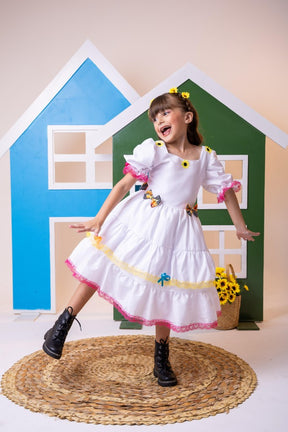 Vestido Junino Banana Club Luxo Noiva/Noivinha Branco - Leveza e Elegância para Meninas | Bebeloo Kids