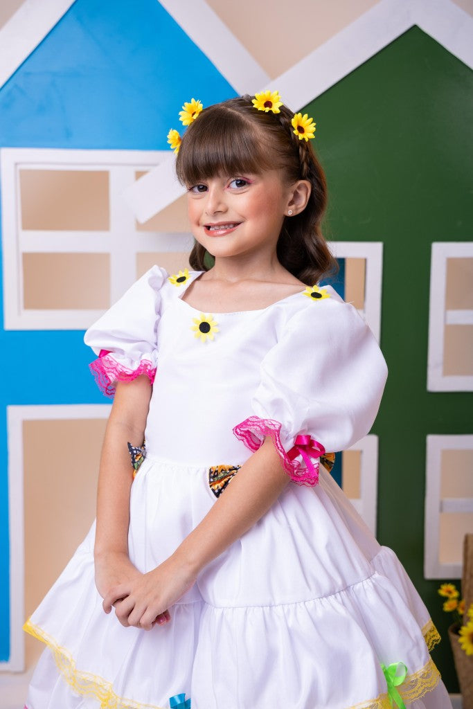 Vestido Junino Banana Club Luxo Noiva/Noivinha Branco - Leveza e Elegância para Meninas | Bebeloo Kids