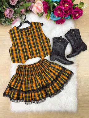 Conjunto Junino Miss Cherry Melissa Xadrez Amarelo - Estilo Delicado para o Dia a Dia | Bebeloo Kids