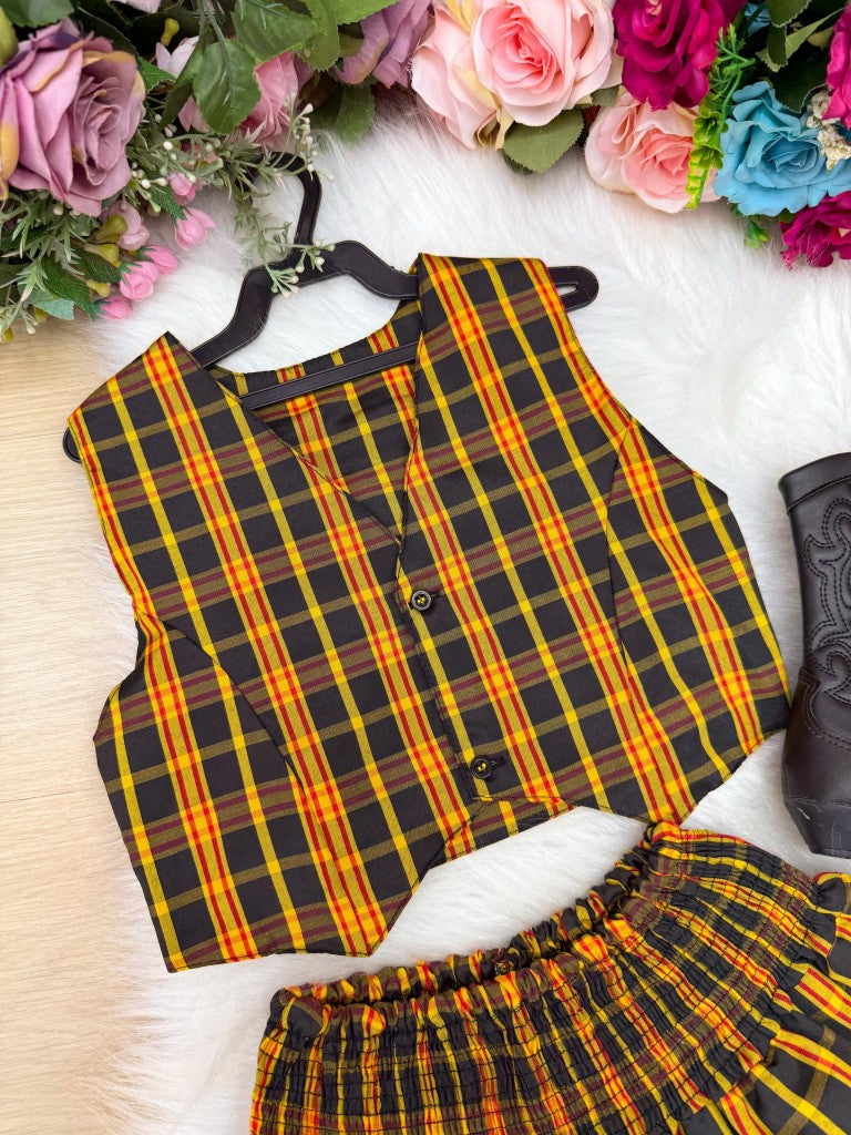 Conjunto Junino Miss Cherry Melissa Xadrez Amarelo - Estilo Delicado para o Dia a Dia | Bebeloo Kids
