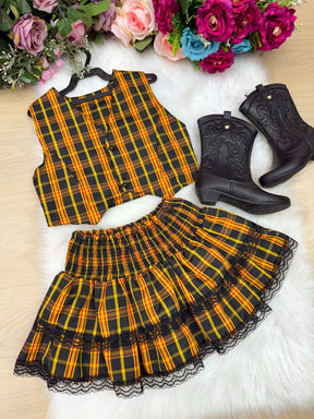 Conjunto Junino Miss Cherry Melissa Xadrez Amarelo - Estilo Delicado para o Dia a Dia | Bebeloo Kids