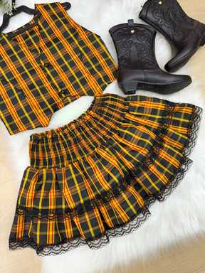 Conjunto Junino Miss Cherry Melissa Xadrez Amarelo - Estilo Delicado para o Dia a Dia | Bebeloo Kids