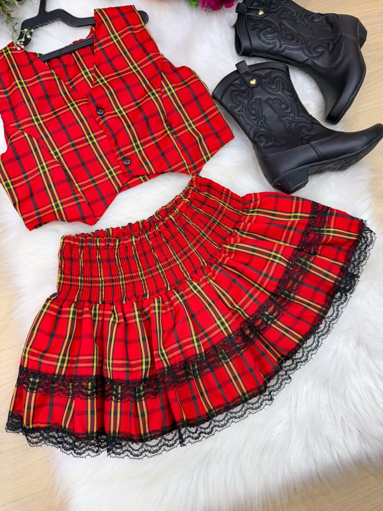 Conjunto Junino Miss Cherry Melissa Xadrez Vermelho - Estilo Delicado para o Dia a Dia | Bebeloo Kids