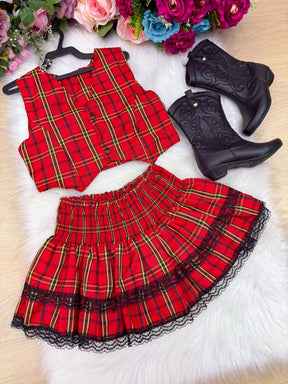 Conjunto Junino Miss Cherry Melissa Xadrez Vermelho - Estilo Delicado para o Dia a Dia | Bebeloo Kids
