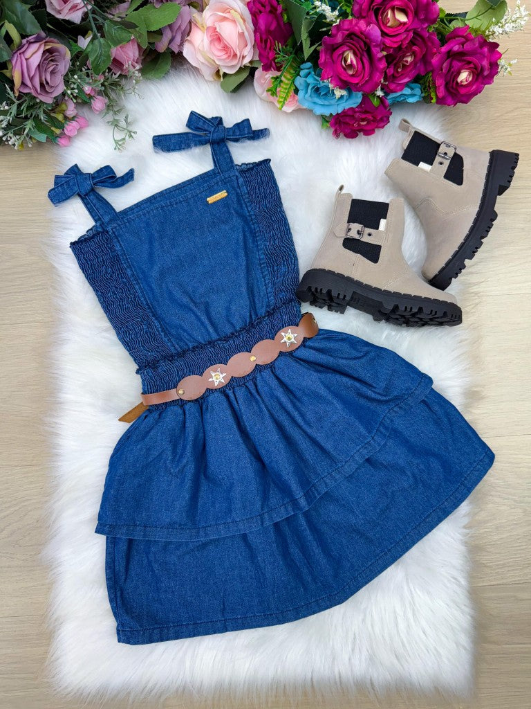 Vestido Blogueirinha Hermione Jeans - Leveza e Elegância para Meninas | Bebeloo Kids