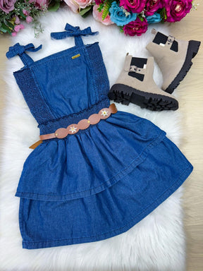 Vestido Blogueirinha Hermione Jeans - Leveza e Elegância para Meninas | Bebeloo Kids